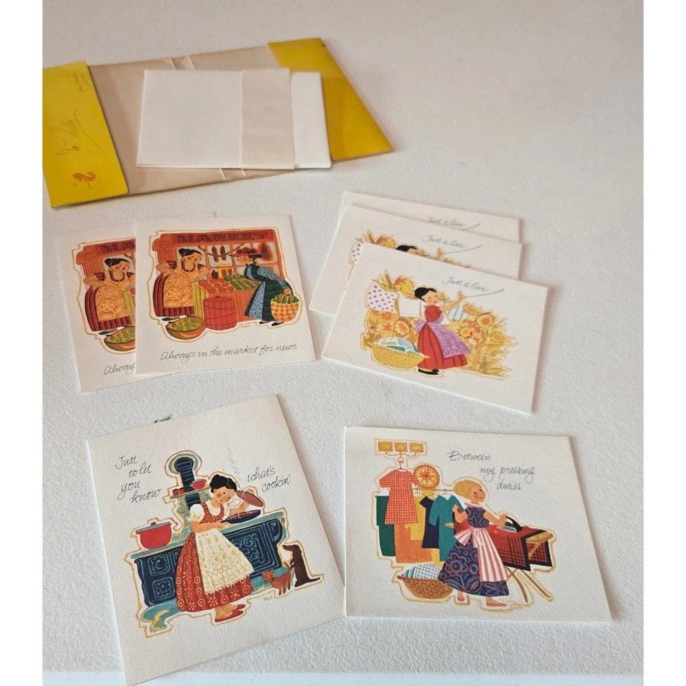 Vintage Current Inc Busy Housewife Note Cards Retro Homemaker Stationery Lot